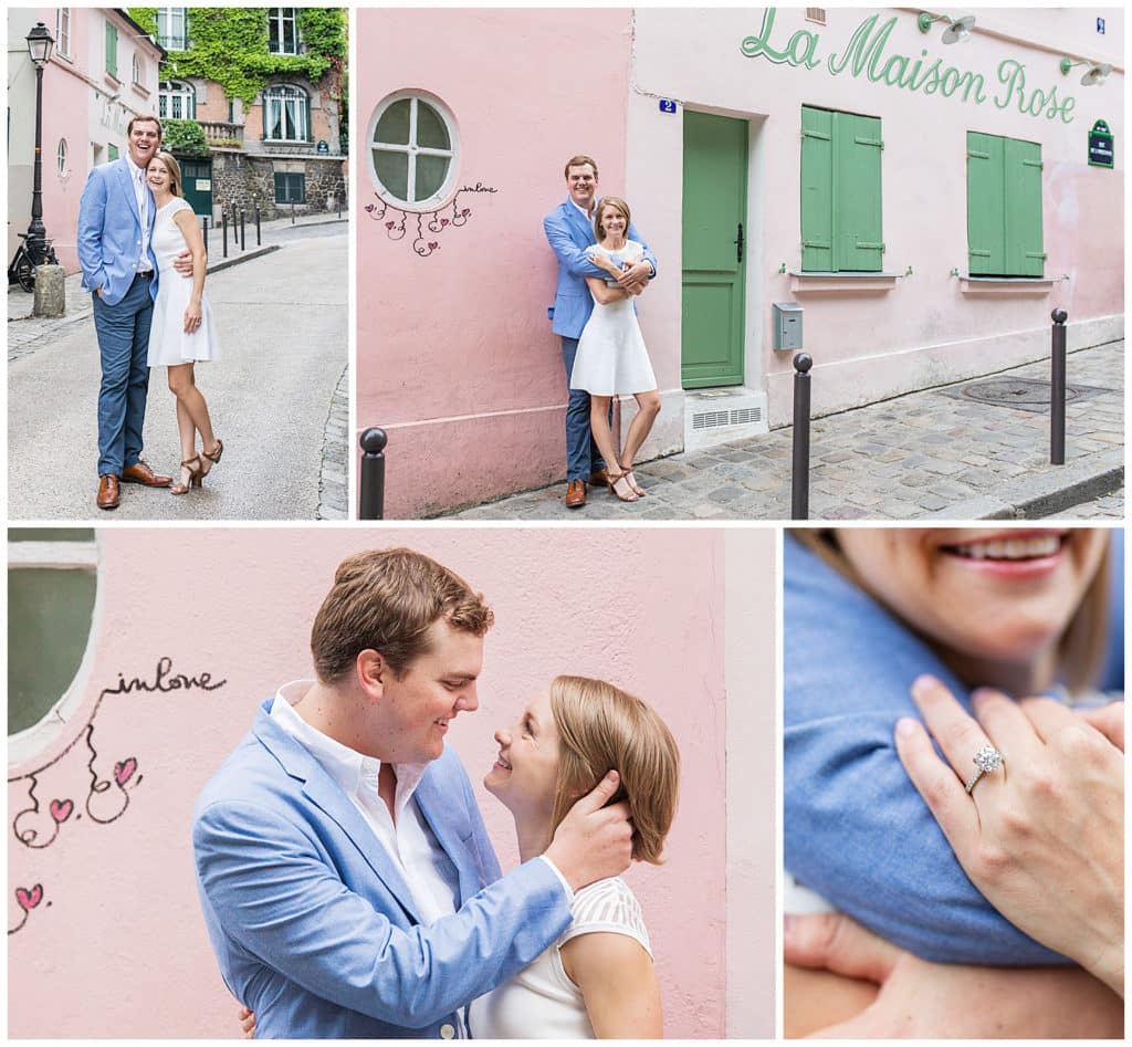 Une séance photo engagement romantique à la Tour Eiffel, Montmartre et Rue Crémieux, Paris