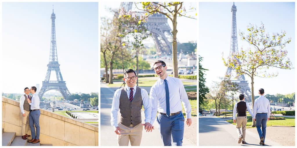Une séance photo engagement LGBT à la Tour Eiffel, sur le Pont Alexandre III et au Louvre à Paris
