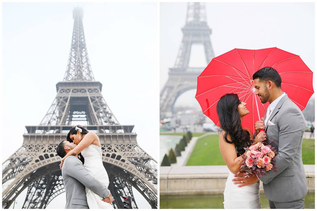 A gorgeous bride & groom winter wedding photo session in Paris, France