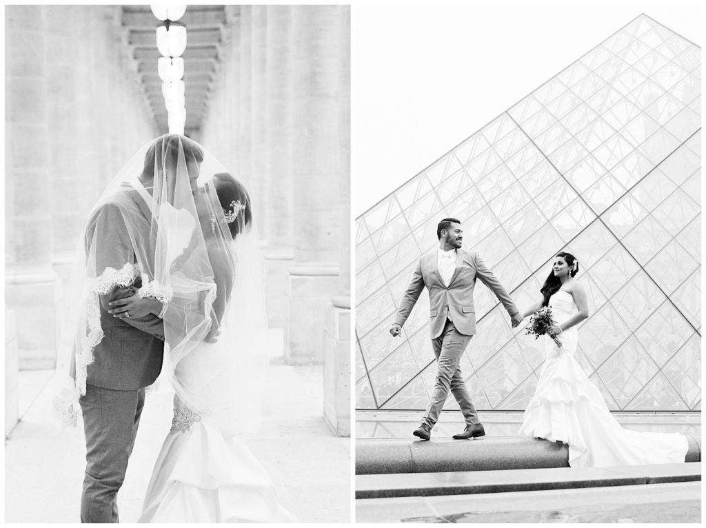 Une séance photo de couple de mariés, mariage hivernal à Paris
